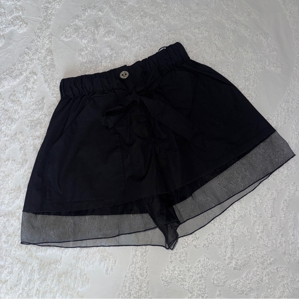 CHANEL Black Chiffon Trim Elastic Waist Shorts